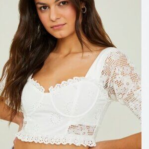 Altar'd State White Crop Top Boho Eyelet  XL